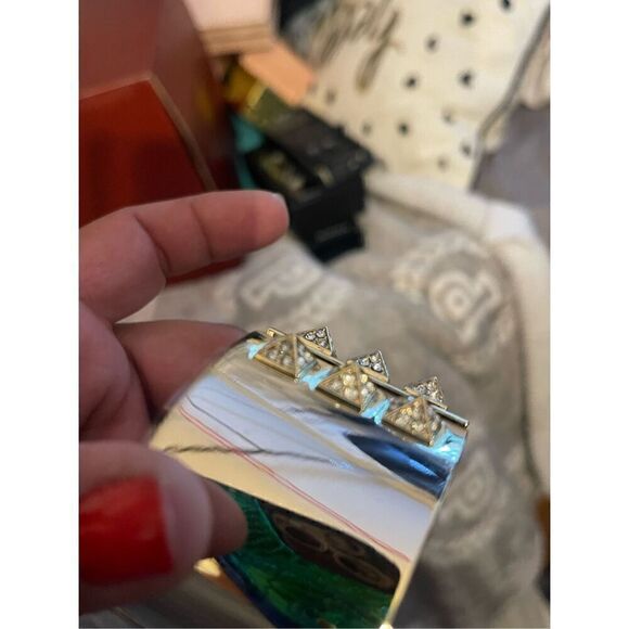 VS vintage htf pyramid stud pave circle thick statement bracelet chain cuff - Picture 7 of 8